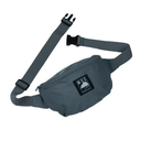 Gray waist bag with a logo on a white background