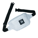 White waist bag with black strap and visible brand logo on a white background