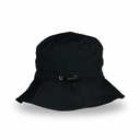 Black bucket hat with a strap on a white background