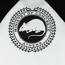 Logo of 'Ministry of Concrete Athens' with a white rat on a black background.