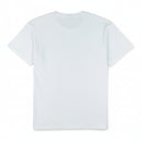 White t-shirt with black graphic design and text on a white background